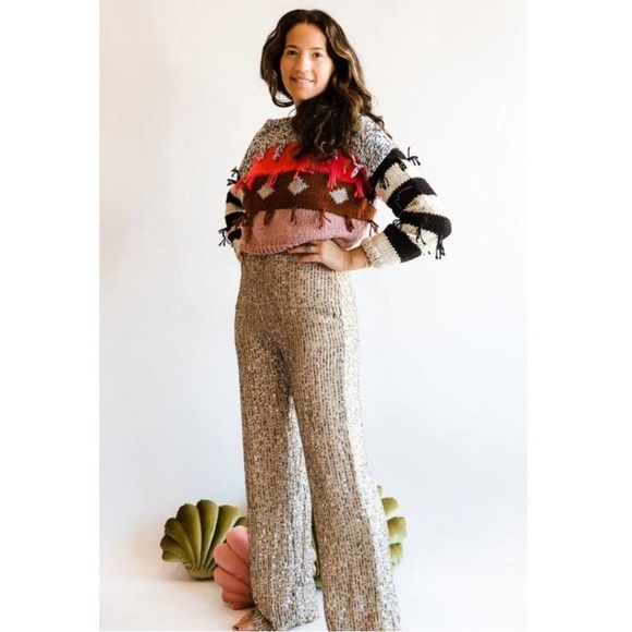 Le Superbe Bianca Trousers Gold Sequin Pants NWT Sz 2 - Picture 2 of 8